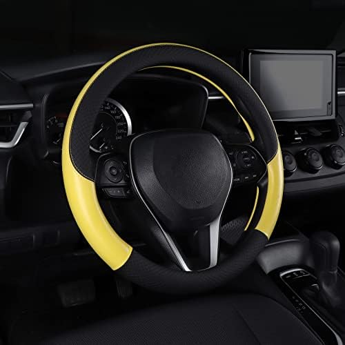 Auto Car Genuine Leather Steering Wheel Cover Anti Slip Wrap 15" by Follicomfy