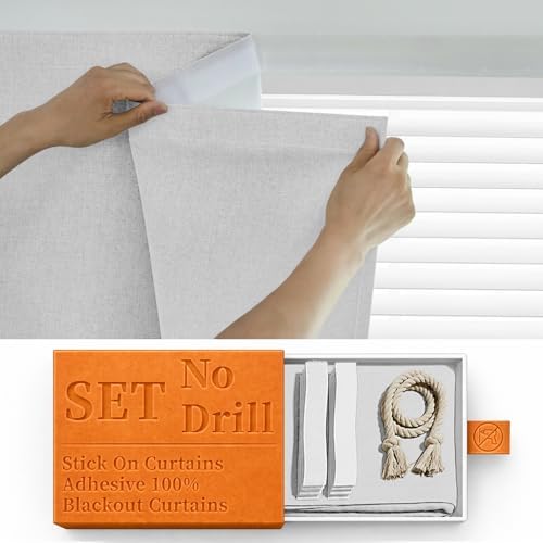 100% Blackout Adhesive Blackout Curtains- Self Stick Shades Window Blinds by Sovtfides