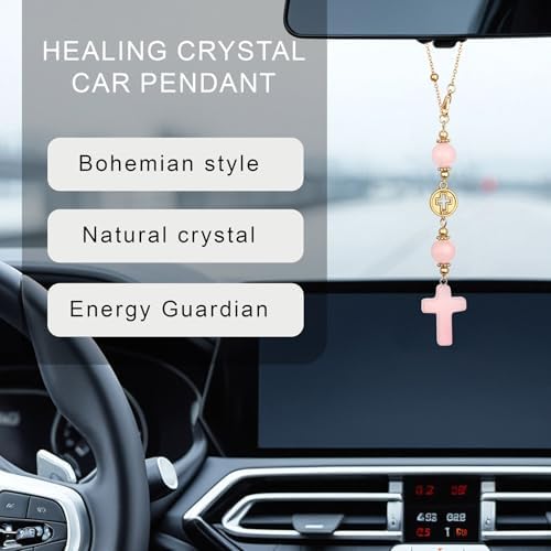 Cross Crystal Hanging Car Charm, Cute Healing Stones Car Decor - Image 3