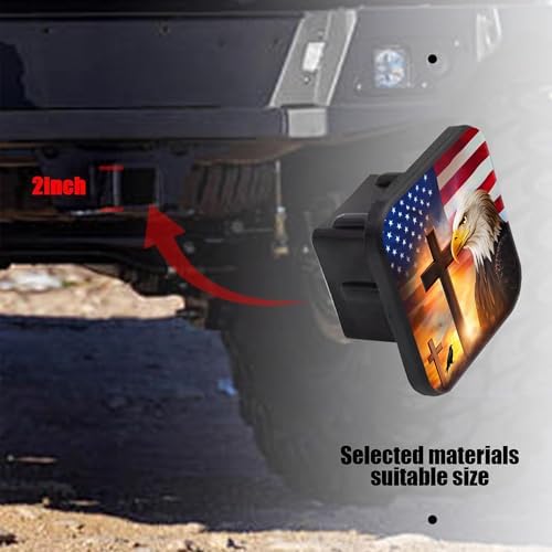Three Crosses American Flag Hitch Receiver Cover 2" Eagle Trailer Hitch Cover - Image 3