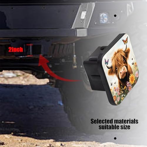 Cute Highland Cow Trailer Hitch Cover Floral and Butterfly Square 2 Inch - Image 3