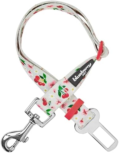 Blueberry Pet 8 Patterns Cherry Garden Grey Adjustable Dog Seat Belt Tether by BlueberryPet