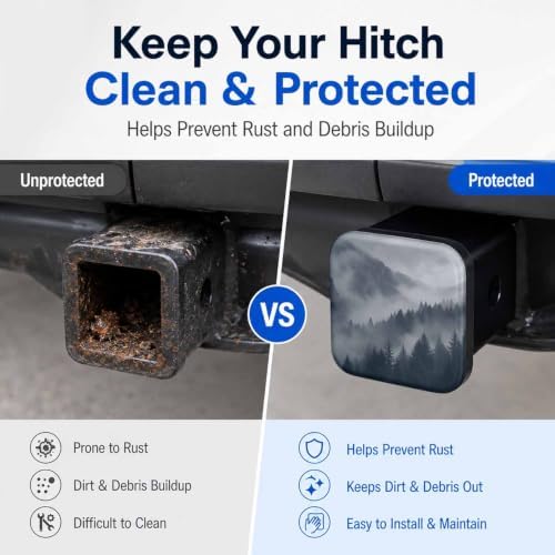 Hitch Cover Receiver Tube Hitch Plug Foggy Forest, Tool-Free Install Tow Hitch - Image 5