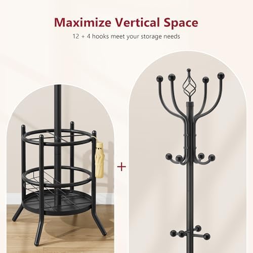 Tajsoon Coat Rack with Umbrella Holder, Coat Stand With 16 Hooks - Image 6