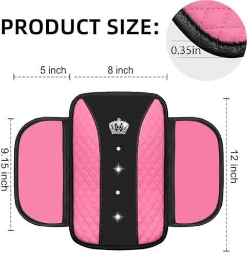 NBTEPEM 6 PCS Bling Pink Car Accessories Set, Leather Pink Steering Wheel - Image 5