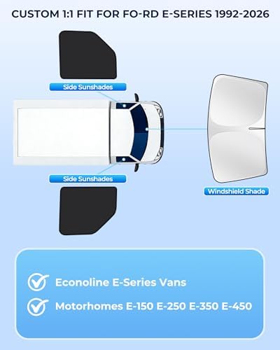 for Ford E-Series 1992-2026 Windshield & Side Window Sun Shade 3Pcs - Image 2