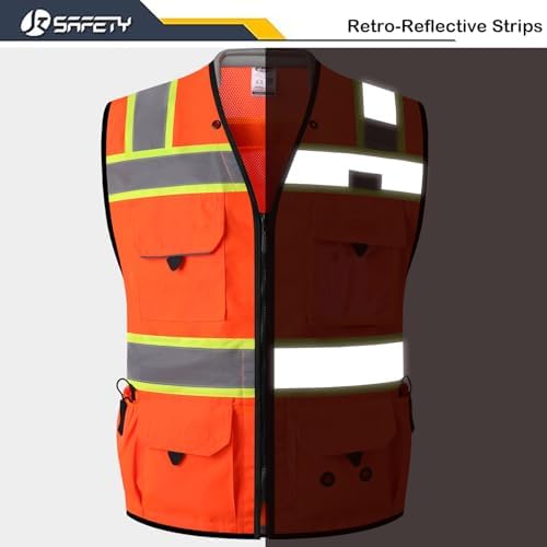 JKSafety Hi-Vis Unisex Surveyor Safety Vest Heavy Duty PPE Inner Pockets - Image 4