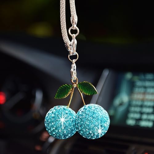 Bling Cherry Car Hanging Ornament, Cute Crystal Rear View Mirror Pendant - Image 4