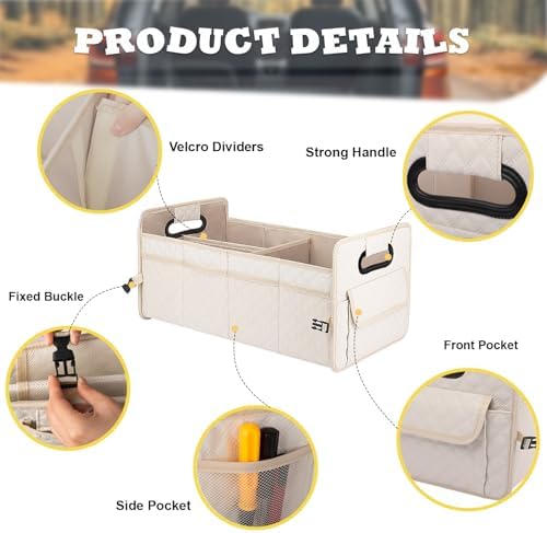 Car Trunk Organizer for SUV, Collapsible Car Storage Organizer Large Beige - Image 2