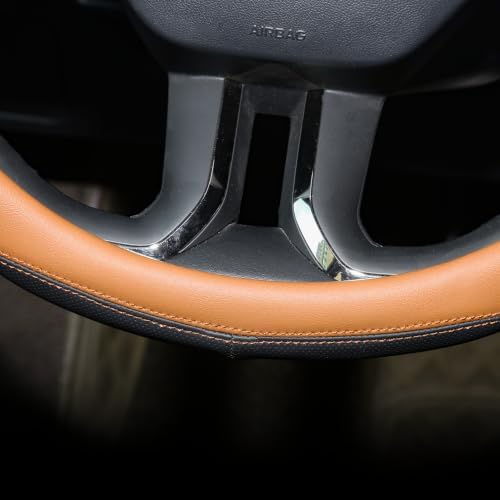 Valleycomfy Microfiber Leather Steering Wheel Cover 14.5"-15" Brown - Image 5