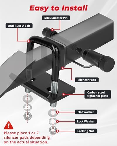 2'' Anti-Rattle Hitch Clamp & 5/8" Receiver Pin Lock & Silencer Pad - Image 2