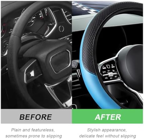 DXNQ Car Steering Wheel Cover, 15 Inch Carbon Fiber Leather Stitching Color - Image 4