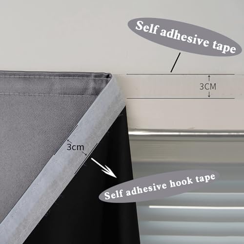 AJAZZ 100% Blackout Self Adhesive Curtains Small Window Short Temporary Black - Image 6