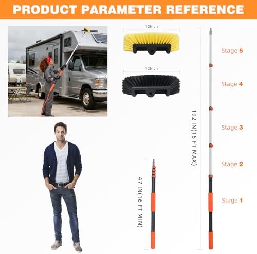 16FT Car Wash Brush with Long Handle Telescoping Extension Pole Angle Adapter - Image 3