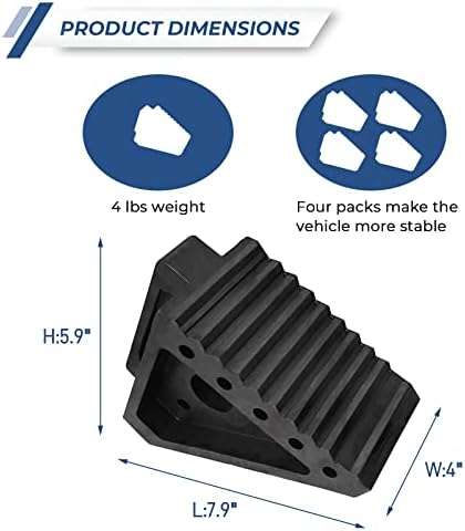 HOXWELL Solid Heavy Duty Rubber Wheel Chocks 4 Packs, Premium Wheel Stopper - Image 2
