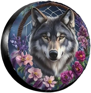 Dreamcatcher Flowers Wolf Spare Tire Cover by TZBVTAU