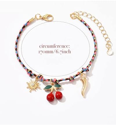 Steering Wheel Charm Accessory Red Cherry Gold Sun Chili Braided Pendant Car - Image 6