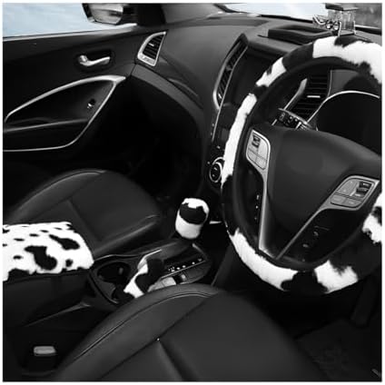 4 PCS Cow Print Car Accessories Set, Cute Cow Print Plush Wheel Shift Knob by Unknown
