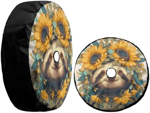 Delerain Sunflowers Leaves Sloth Spare Tire Cover - Image 3