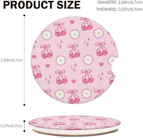Pink Bow Cherry Car Coasters Set of 2 - Image 2