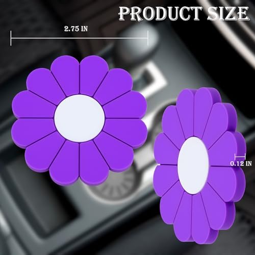 2-Pack Car Cup Holder Coaster Inserts, Daisy Shape, 2.75 Inch Non-Slip Silicone - Image 2