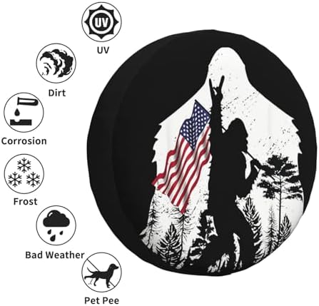 Spare Tire Cover with Camping Bigfoot American Flag Pattern 14inch - Image 3