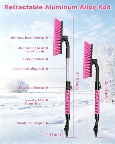 33‘’ Pink Car Snow Brush and Ice Scraper - Image 6