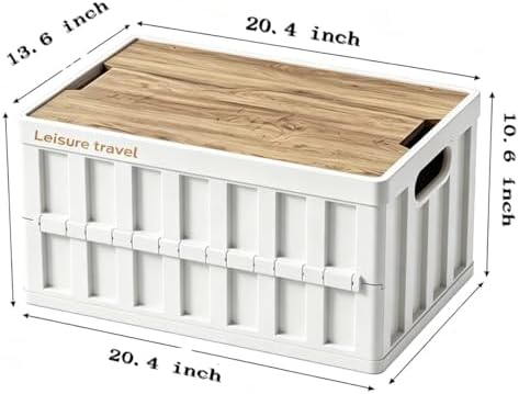2 Pack White 50L Collapsible Storage Crate Wooden Lid Stackable Bin - Image 2