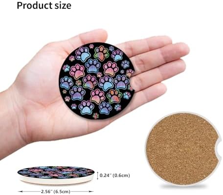 2 Pack Absorbent Car Coasters for Cup Holders, Gradient Black Dog paw Print - Image 2