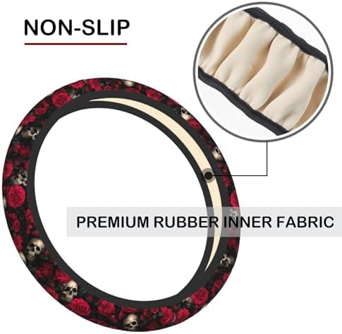 KARREAL Red Rose Skull Steering Wheel Cover - Image 5