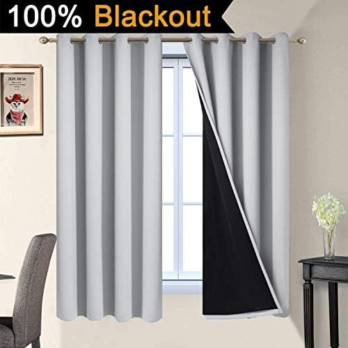 Yakamok Light Grey 100% Blackout Curtains 63 Inches Long 52" Wide 2 Panel - Image 2