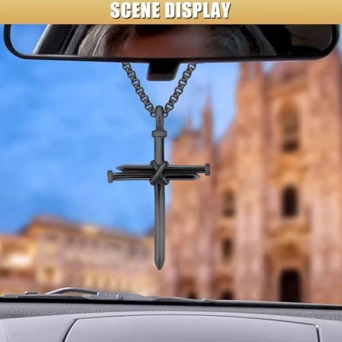 Nail Cross Pendant for Car Rearview Mirror, 3 Nails Metal Cross Car Rear View - Image 4