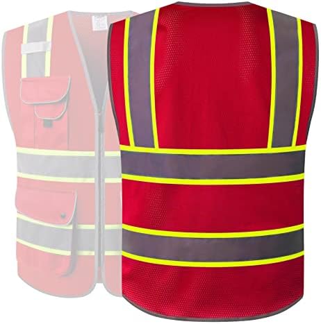 JKSafety Safety Vest for Men Women Reflective Hi Vis JK100 Red L - Image 5