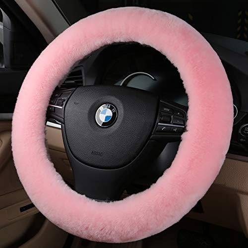 Pink Fuzzy Sheepskin Car Steering Wheel Cover - Image 2
