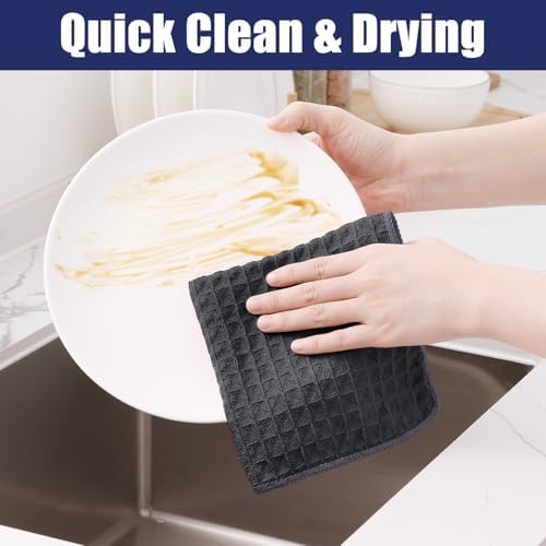 Homaxy Microfiber Waffle Weave Kitchen Towels, 6 Pack, Dark Grey - Image 4