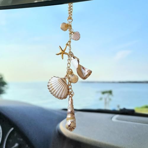 Sea Shells Car Decor, Coastal Hanging Rear View Mirror Charm Accessories by YTYAB