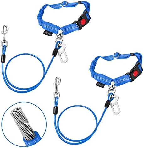 Chew Proof Dog Car Seat Belt, 2 in 1 Steel Cable Dog Car Accessories Headrest by CHZUOBER