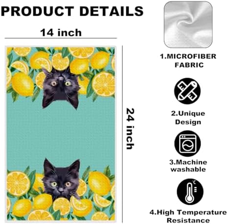 Cute Cat Lemon Kitchen Towels, Summer Lemon Hand Towels - Image 2