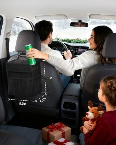 Corduroy Car Trash Can with Lid and Mesh Pockets - Image 2