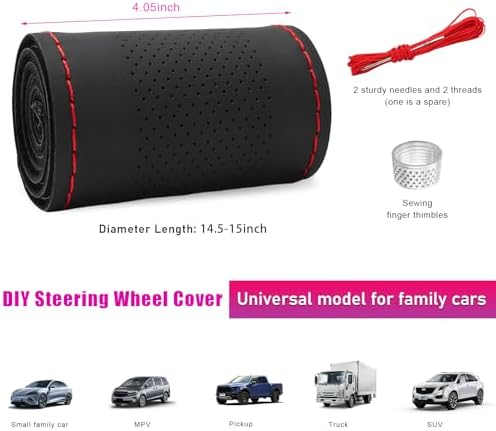 Ziciner Genuine Leather Steering Wheel Cover, Stitch on Wrap, Breathable - Image 2