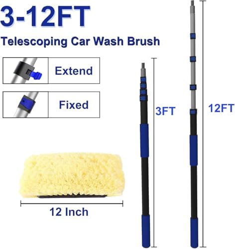 18Ft Reach Car Wash Brush with Long Handle, Car Cleaning Brush 12-Inch Soft - Image 3