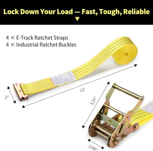E Track Ratchet Straps, 4 Pack 2” x 12’ Heavy Duty Cargo Tie Down Straps - Image 2