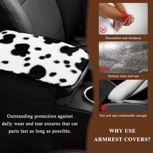 Cow Print Car Armrest Pad Cover, Cute Cow Print Anti-Slip Plush Arm Rest Box - Image 5