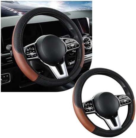 povtii Car Steering Wheel Cover, 15 Inch Leather Breathable Auto Steering Wheel by povtii