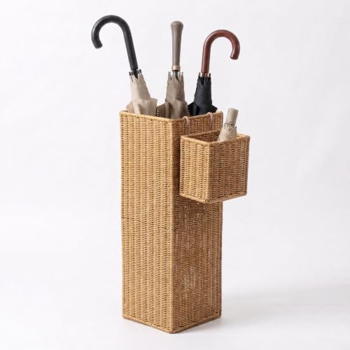Rattan Umbrella Stand with Drip Tray, Umbrella Holder with Small Basket by GlimsdeerDesign