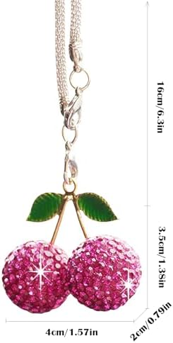 Bling Cherry Car Hanging Ornament, Cute Crystal Rear View Mirror Pendant - Image 6
