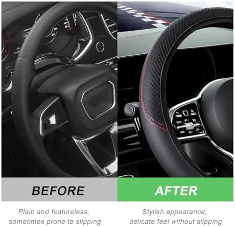 DXNQ Car Steering Wheel Cover, 15 Inch Carbon Fiber Leather Stitching Color - Image 4