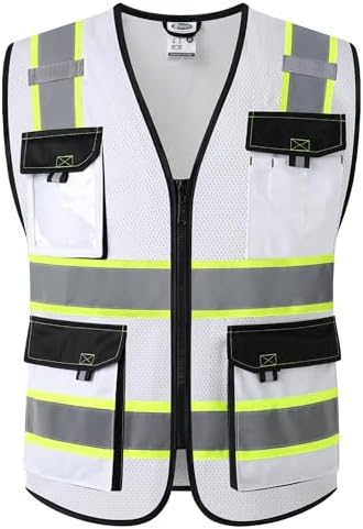 JKSafety Safety Vest for Men Women Hi Vis Reflective Vest JK220 White M by JKSafety