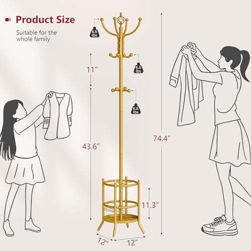 Tajsoon Coat Rack with Umbrella Holder, Coat Tree With 16 Hooks - Image 2