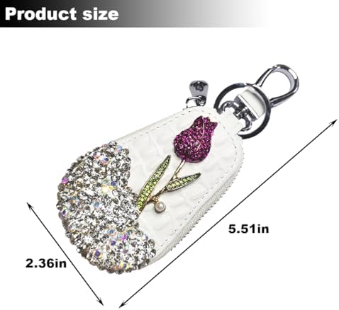 Mandark Bling Car Key Case, Genuine Leather Crystal Rhinestone Vehicle Key Fob - Image 2